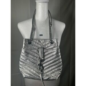 Rebecca Minkoff Silver Chevron Quilted Leather Chain Shoulder Bag#‎ 84